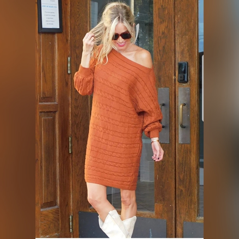 🌨Winter Off Shoulder Sweater Dress Cable - Picture 4 of 5